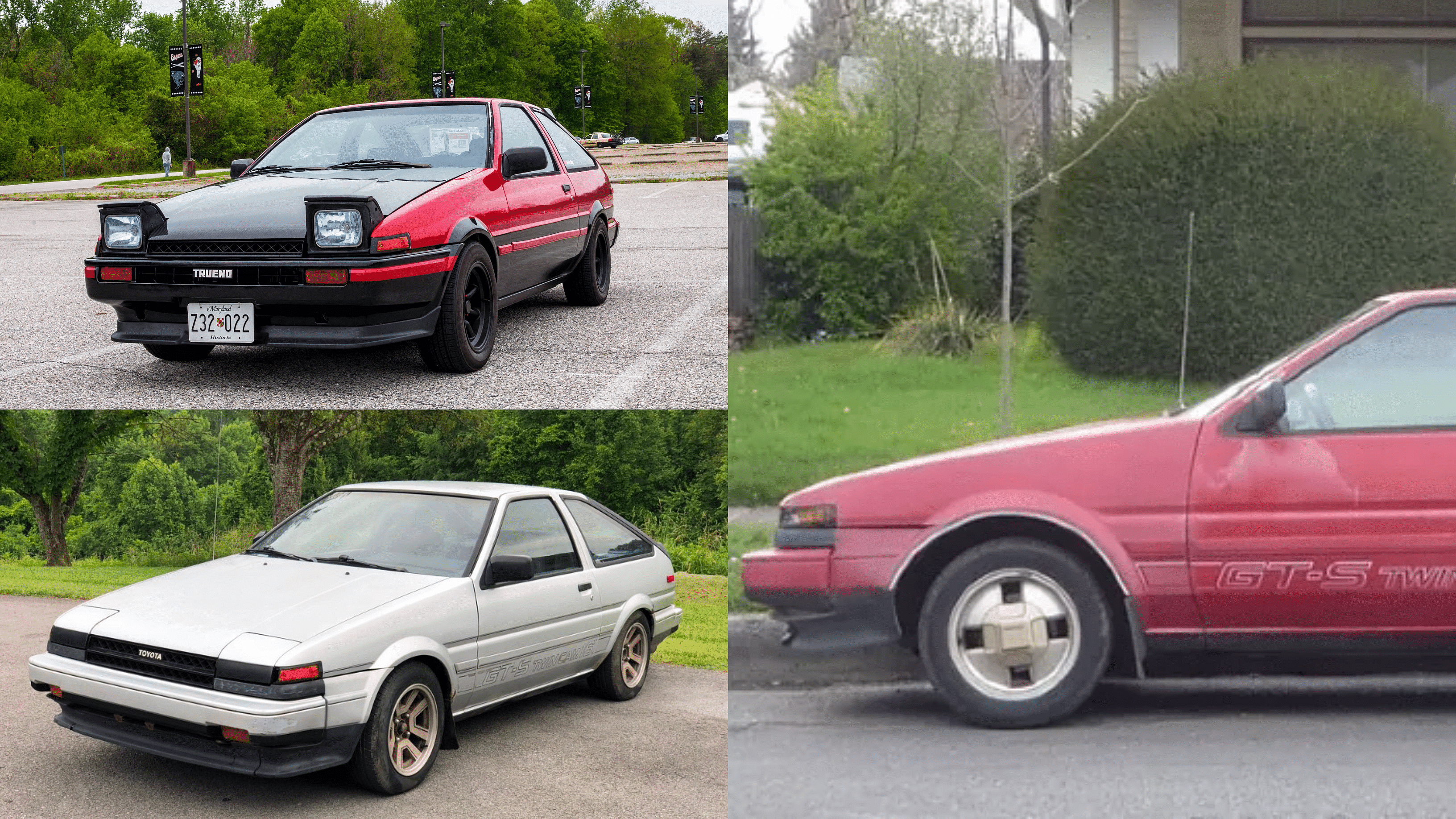 Toyota GT-S AE86 - silver and Red color, front and side view 