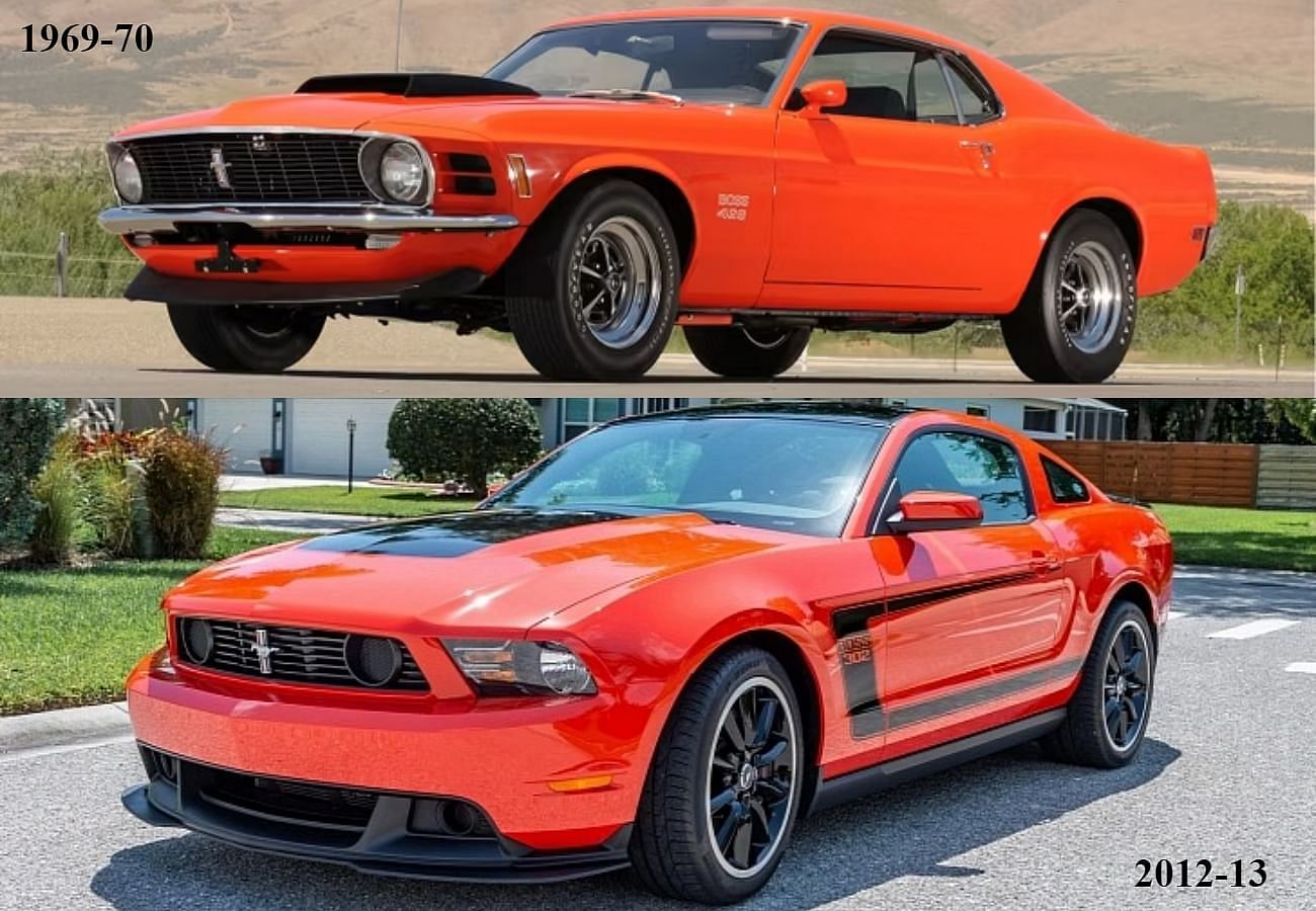 1969 Ford Boss 302 Mustang in Red  color, 2012 Ford Boss 3302 Mustang in Red color