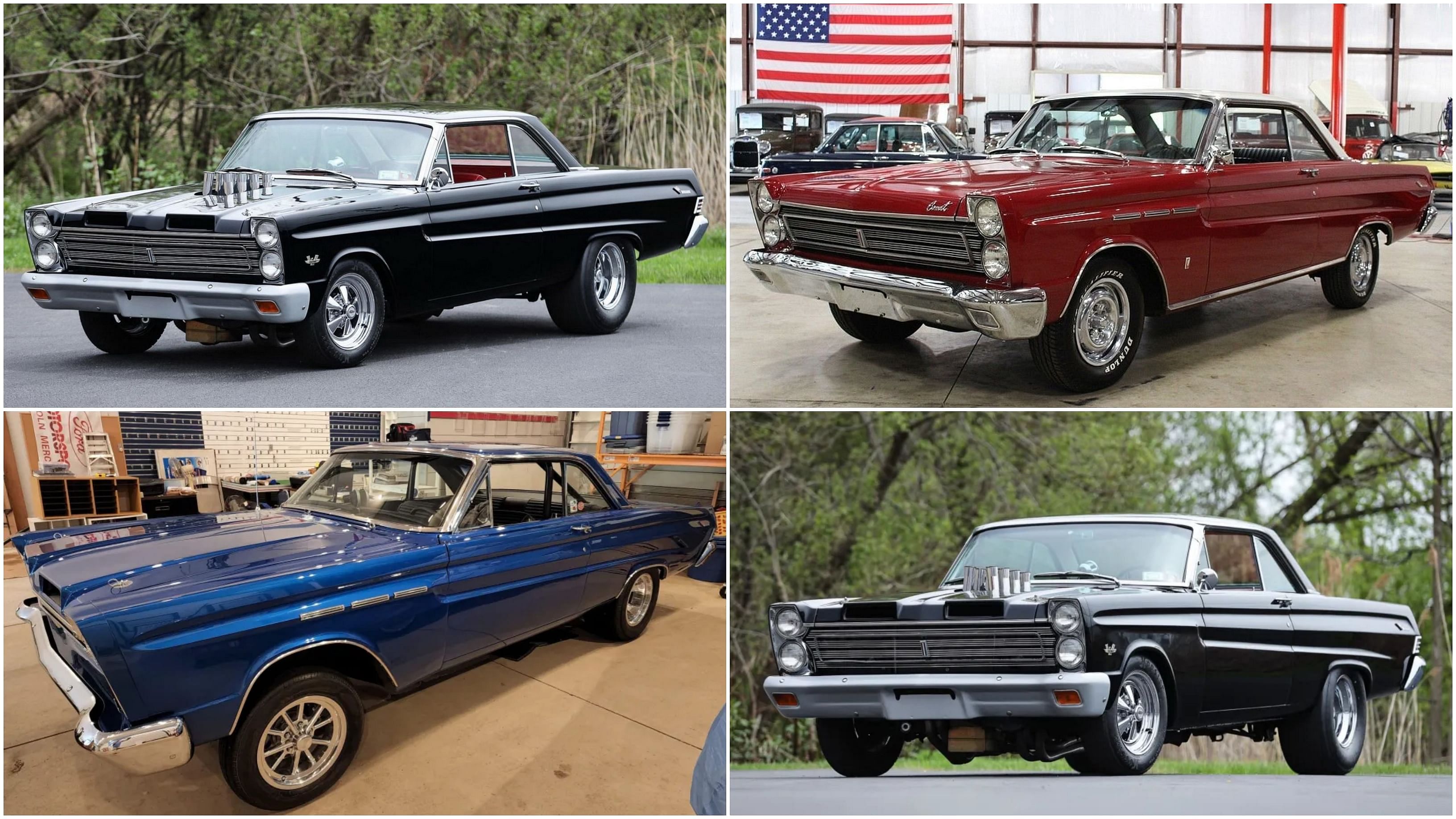 1965 Mercury Comet Cyclone in red, blue, and black exterior