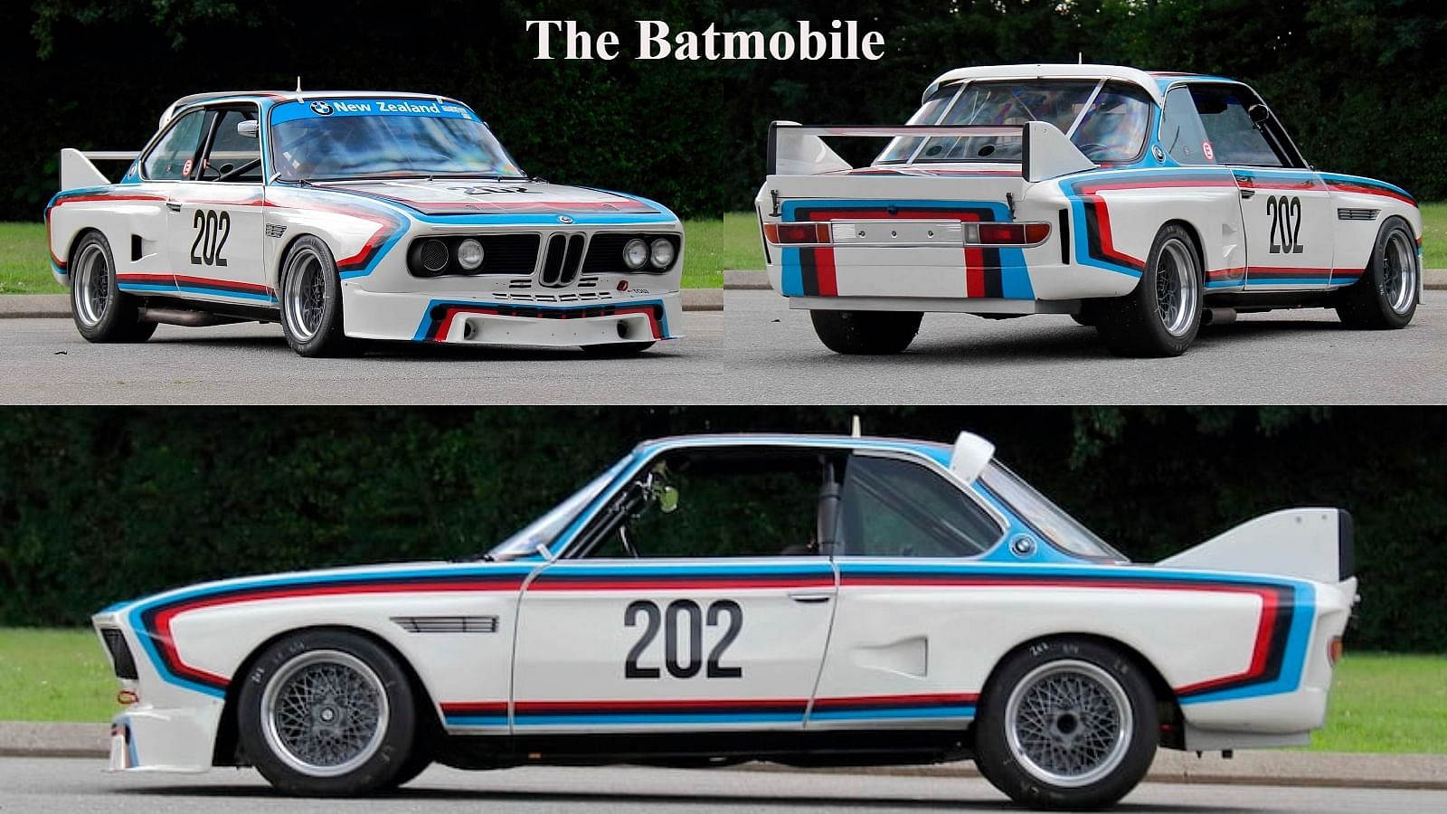 The BMW 3.0 CSL front, rear, and side view, The 1973 Batmobile