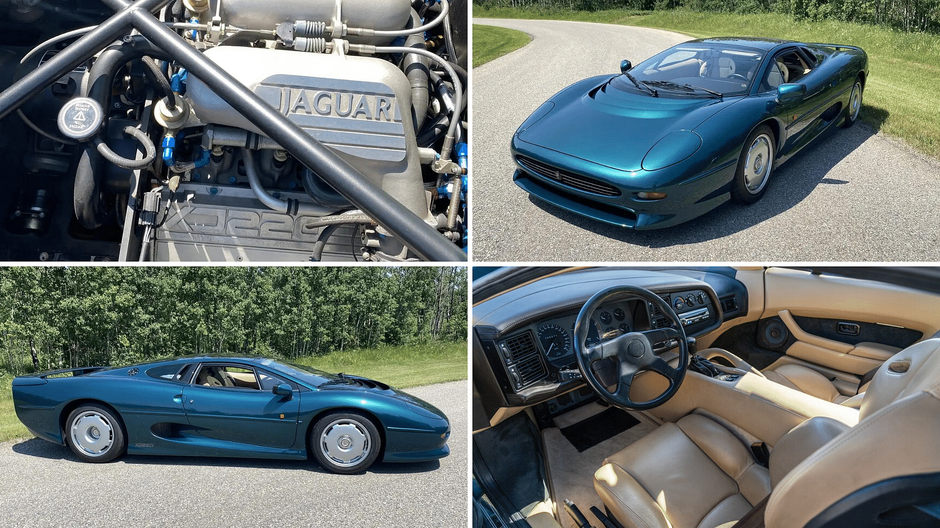 Jaguar XJ220 - front and side view, engine, interior