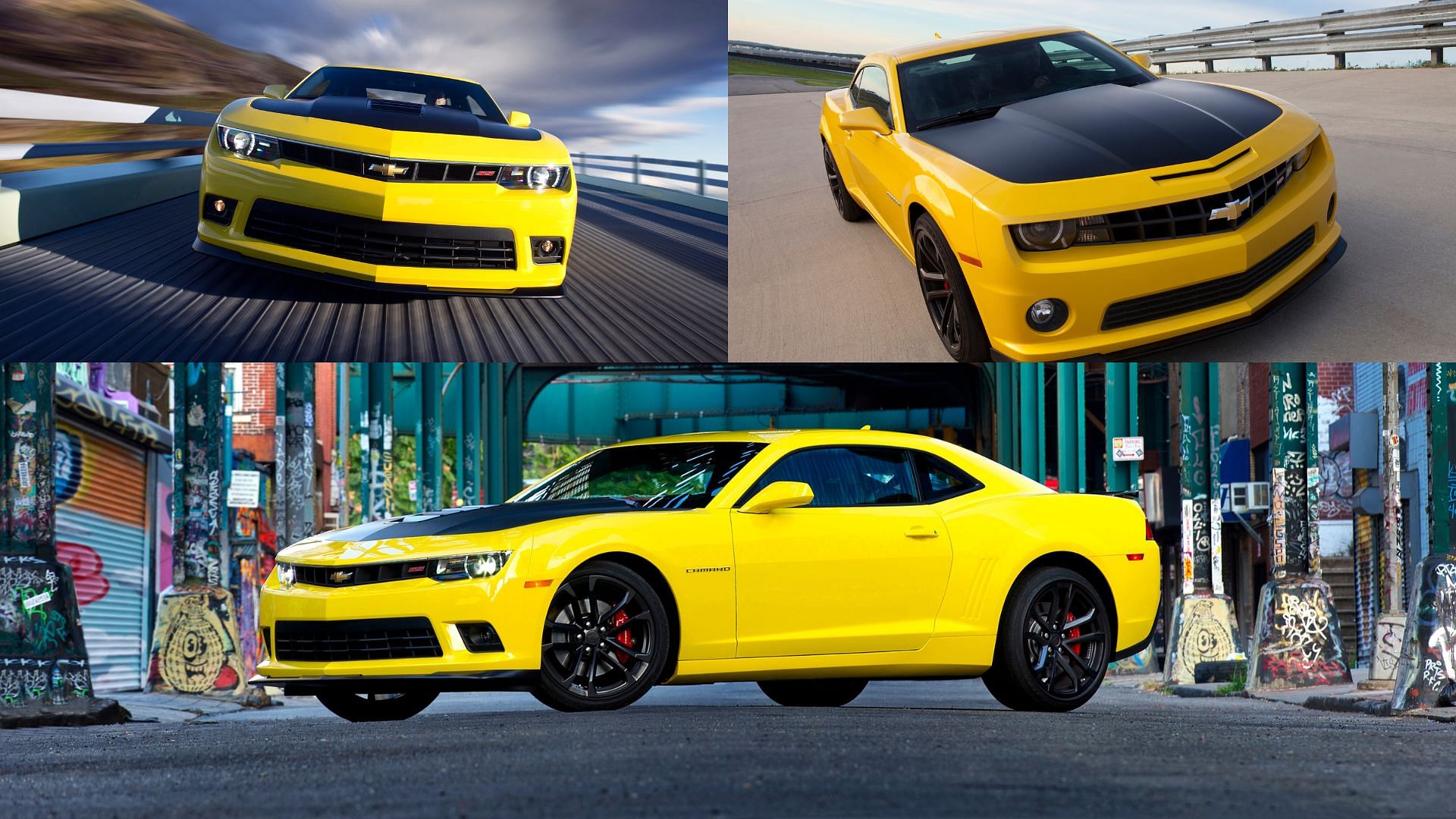 Yellow And Black Dual Tone Chevrolet Camaro Front Profile Photographs