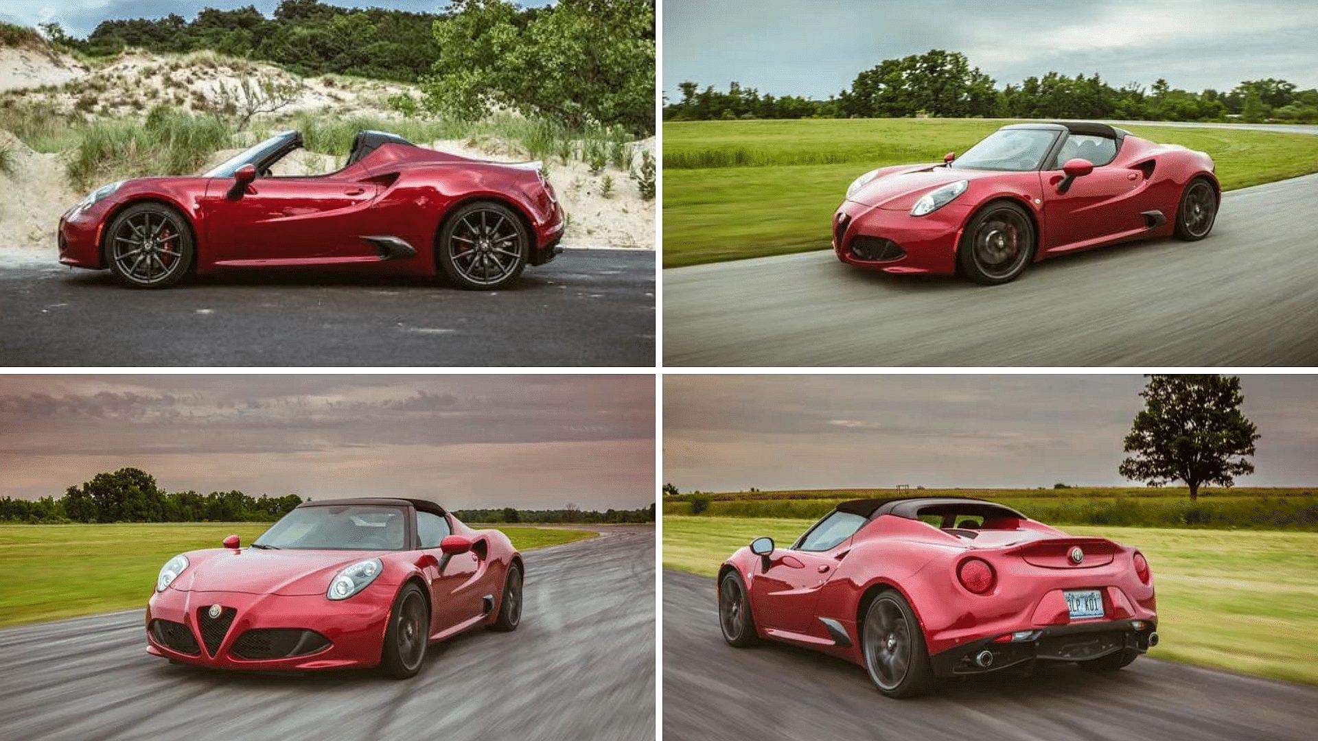 Red 2011 Alfa Romeo 4C - side, front, rear view