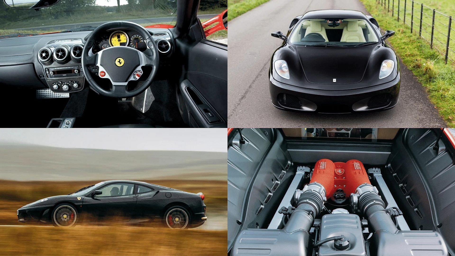 Black Ferrari F430 - cabin, front, side view, engine