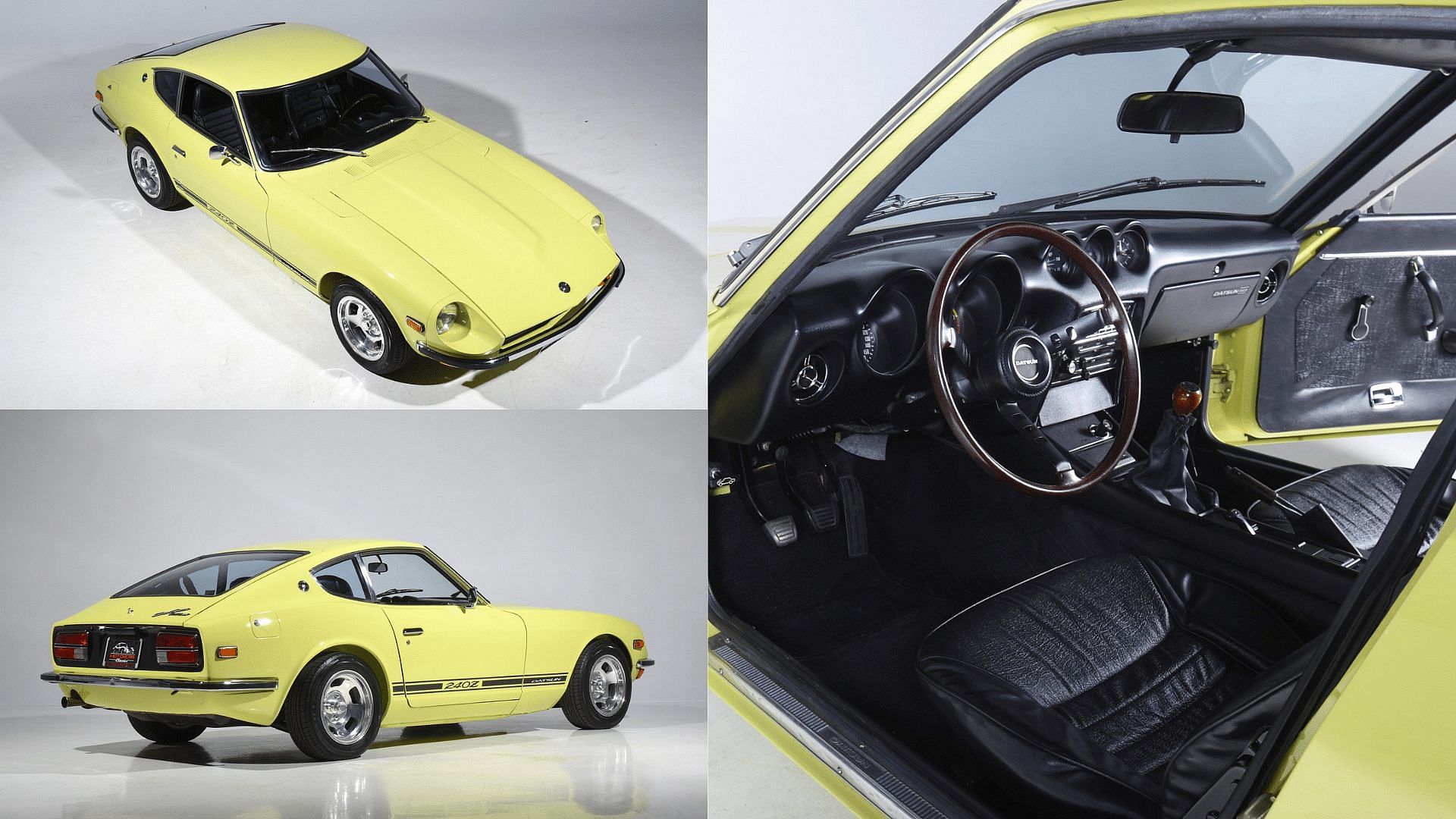 1971 Datsun 240Z in Yellow color - top view, rear view, interior