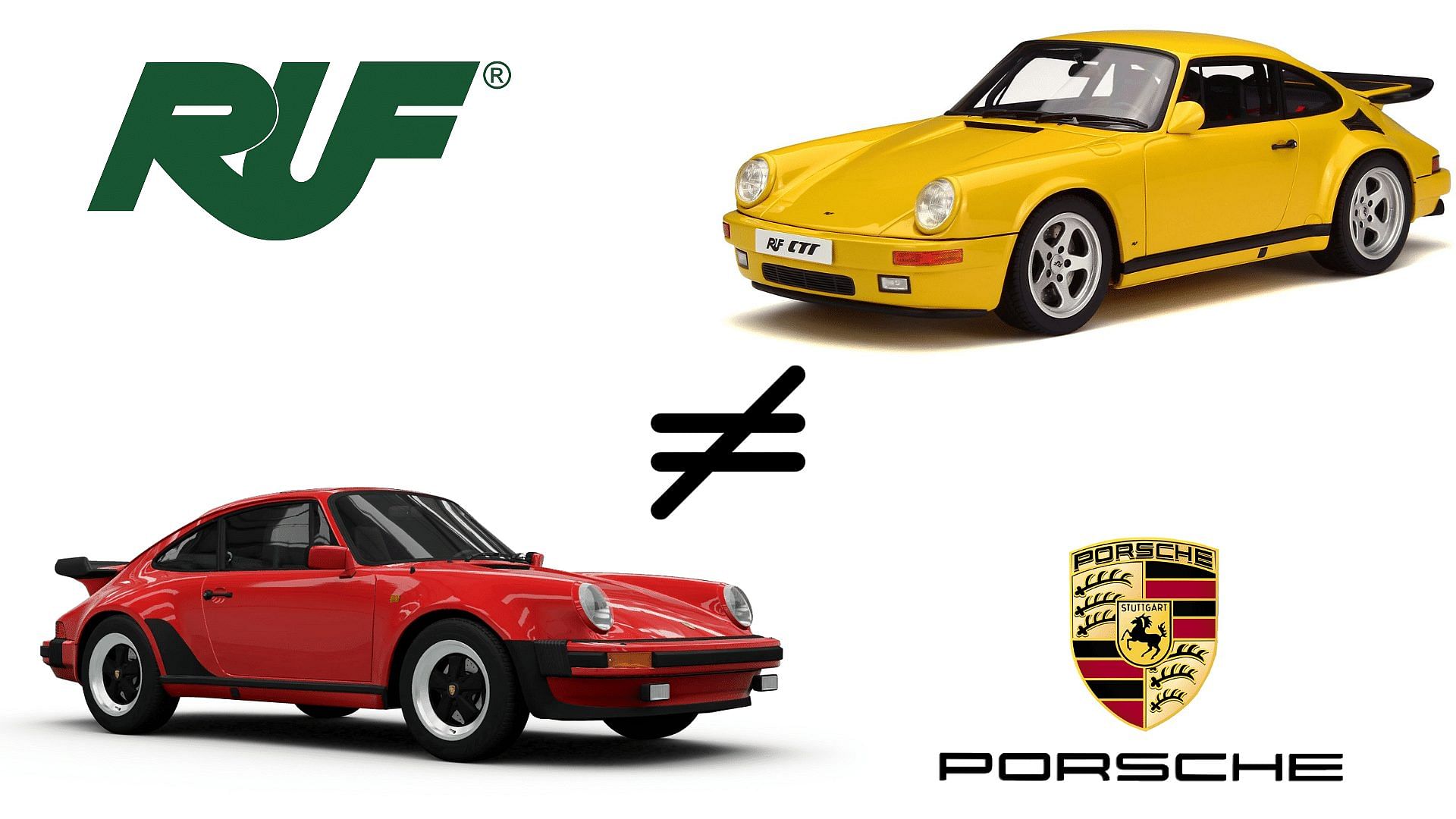 RUF CTR and RUF logo, Porsche 911 and Porsche logo