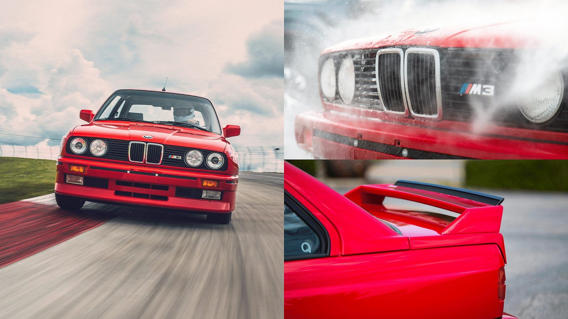 Red BMW E30 M3 - front view, front grille, Headlights, Rear wing