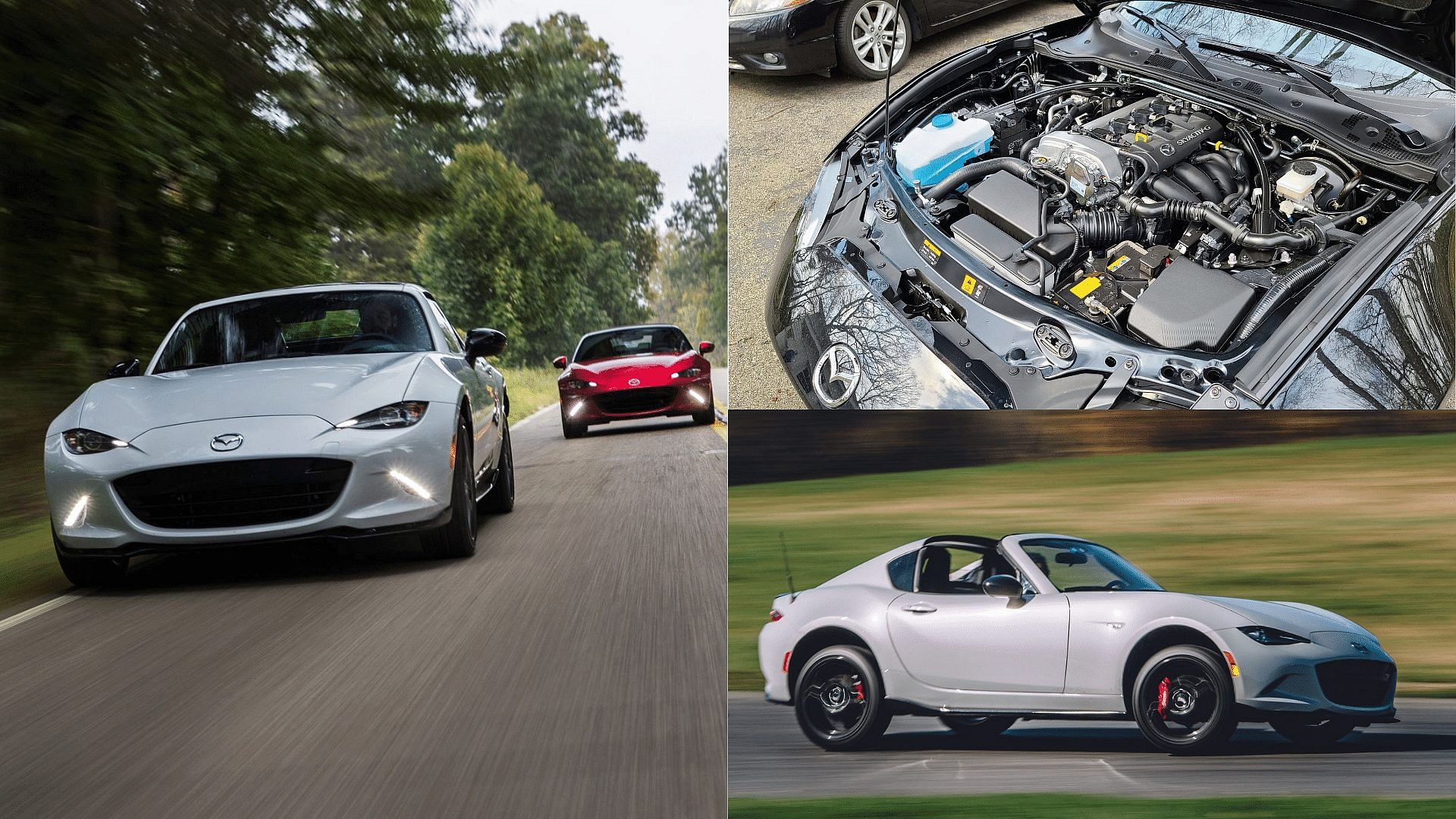 Gray 2017 Mazda MX-5 Miata RF and its engine