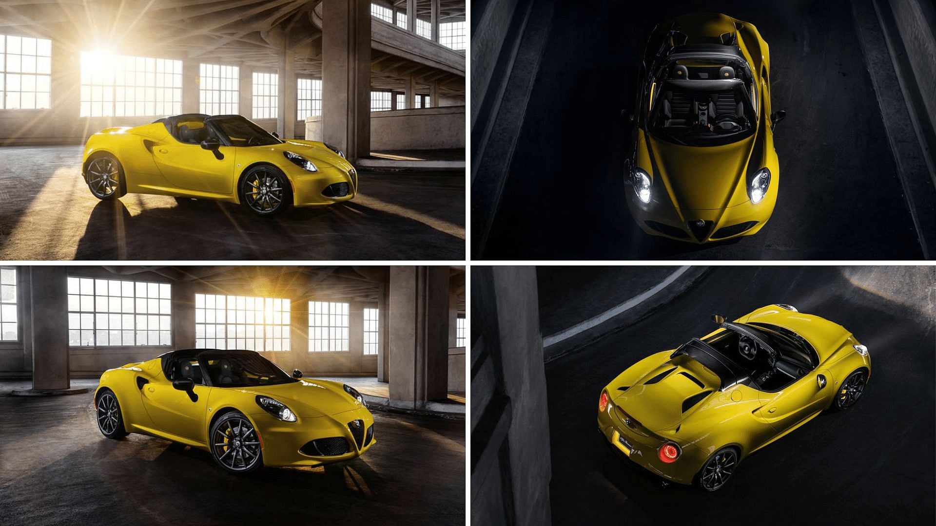 Yellow 2011 Alfa Romeo 4C - exterior design, side view, top view