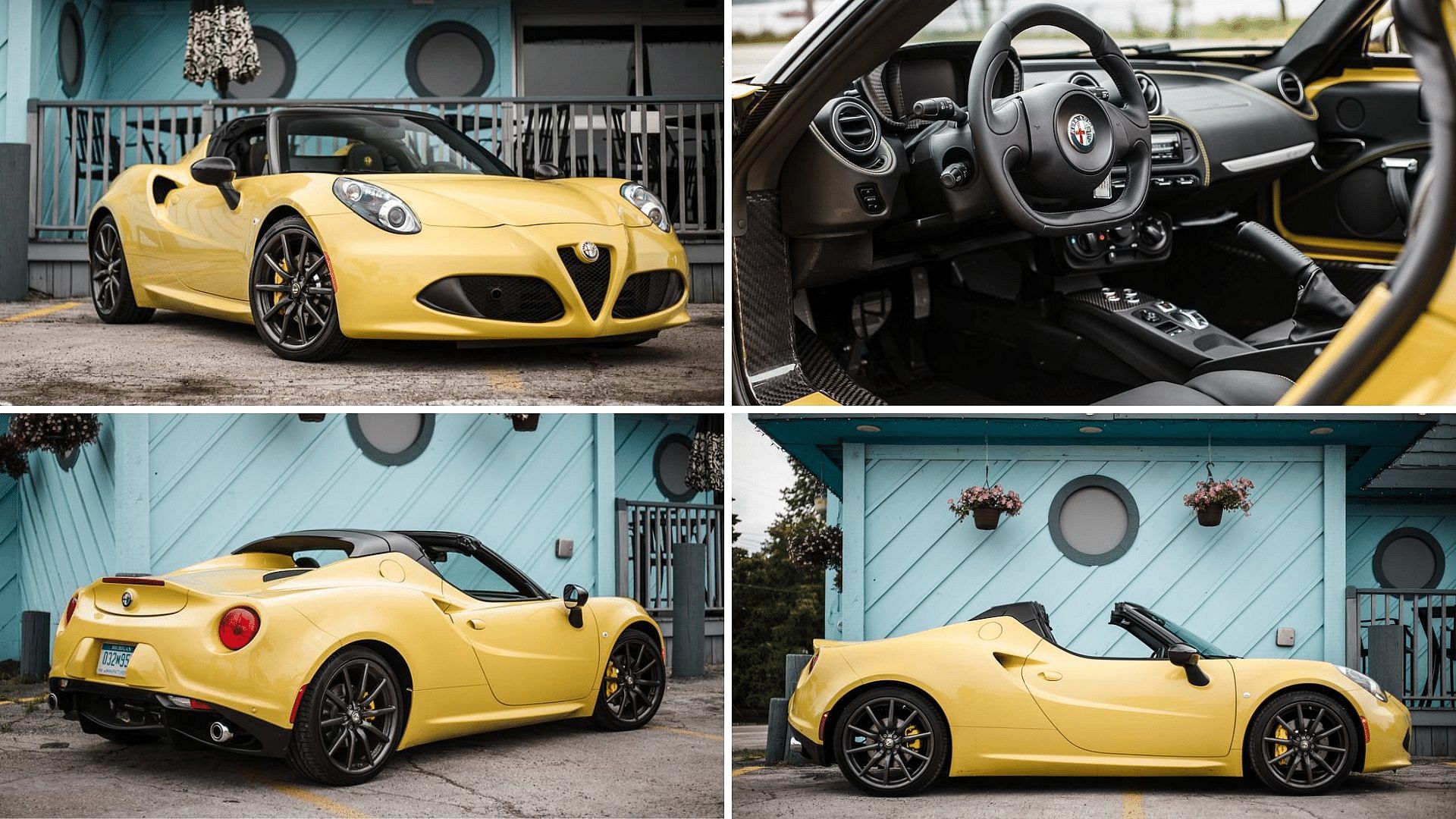 Yellow 2011 Alfa Romeo 4C - front, side, rear view, interior