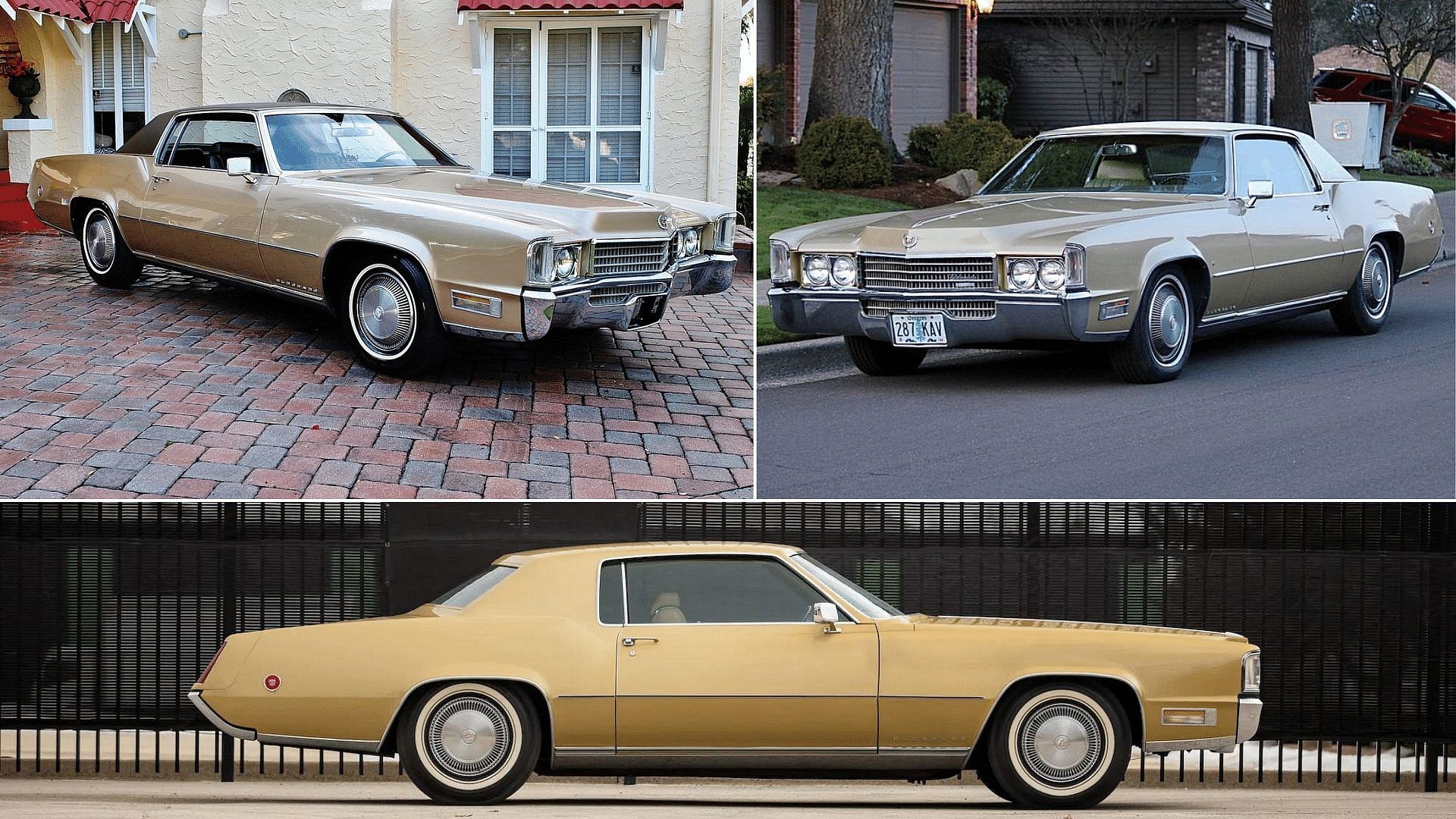 Golden 1970 Cadillac Eldorado front and side view