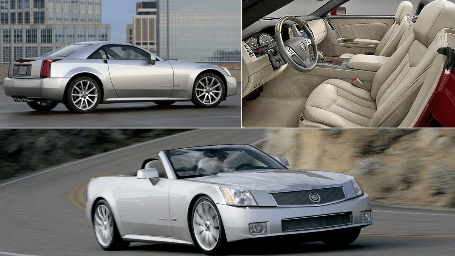 Silver 2006 Cadillac XLR V front, side, and interior views