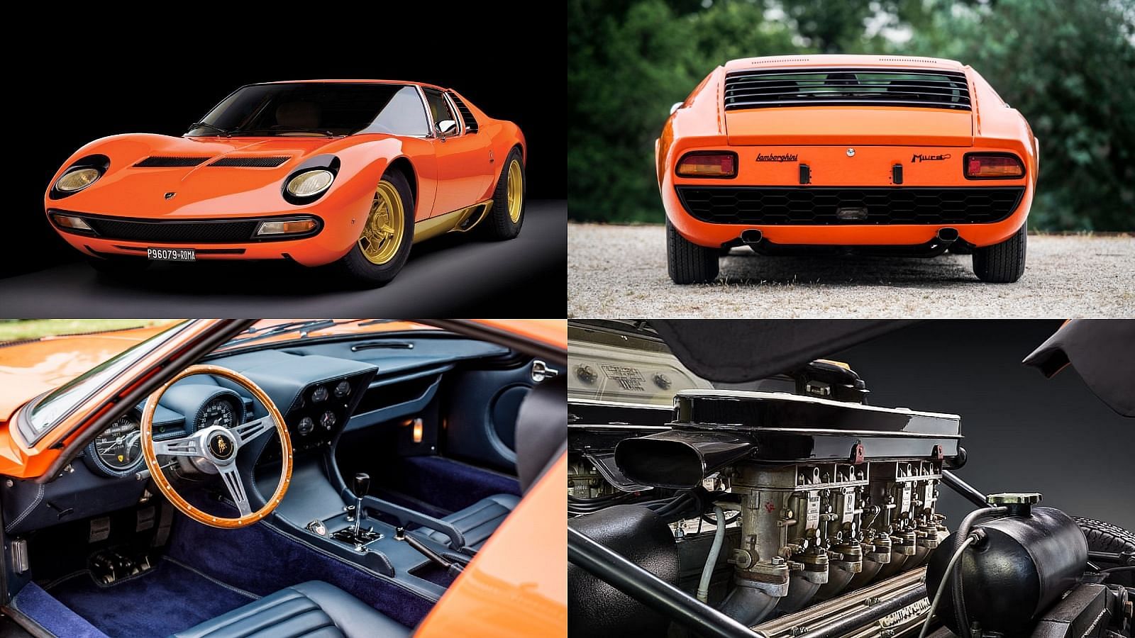 Orange 1967 Lamborghini Miura P400 front rear, engine and interior