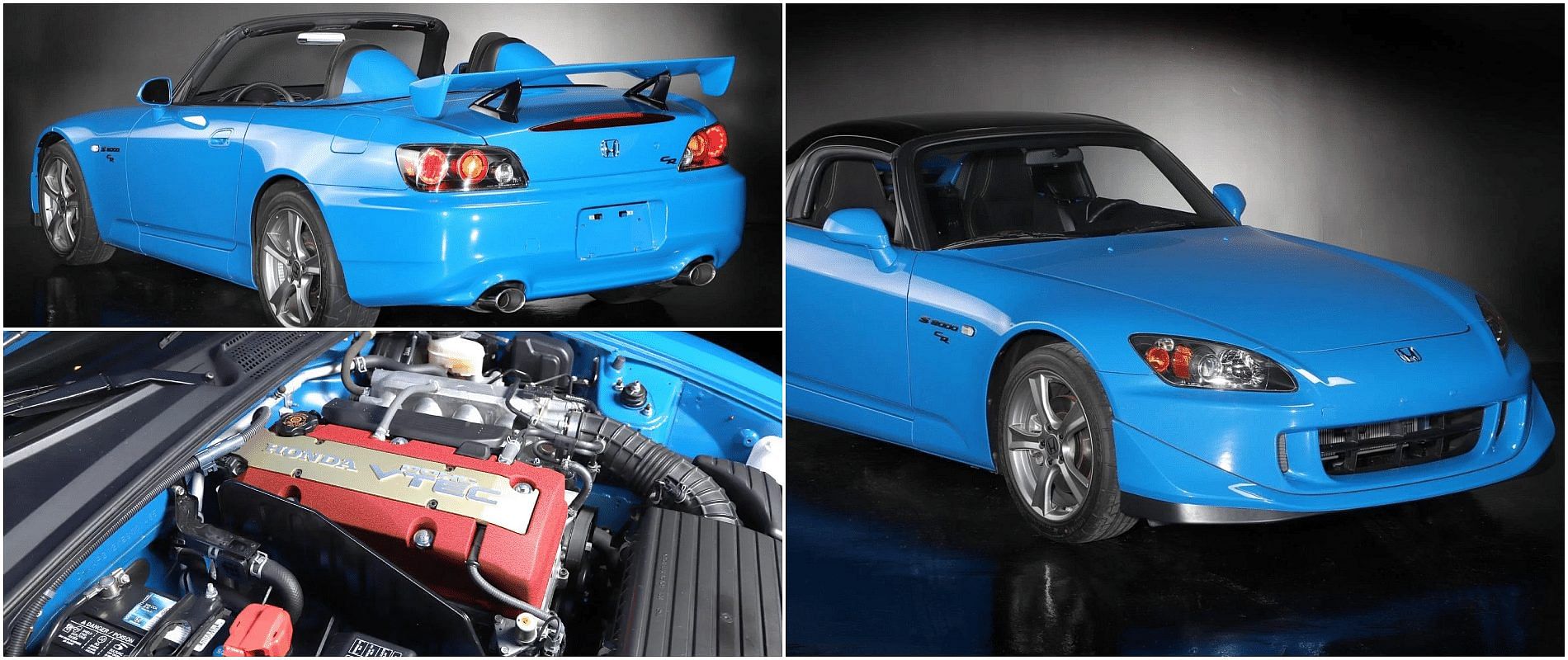 Blue (2000-2010) Honda S2000 CR front, rear and engine view