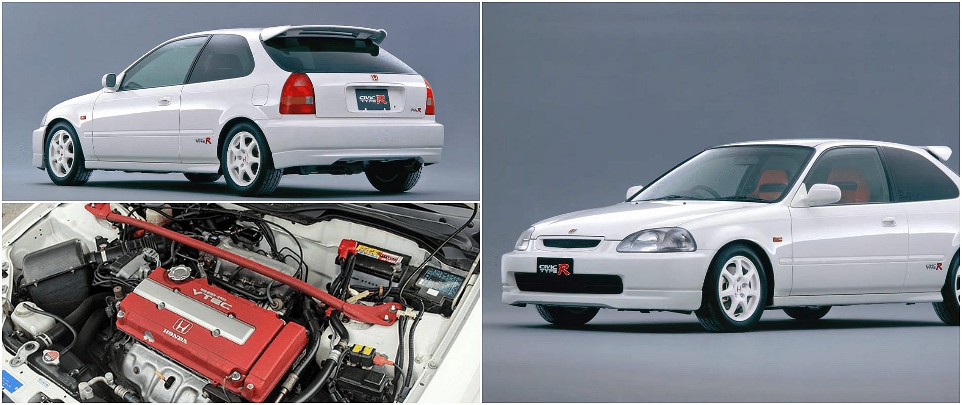 White (1990-2000) 1997 honda Civic Type R front, rear and engine view