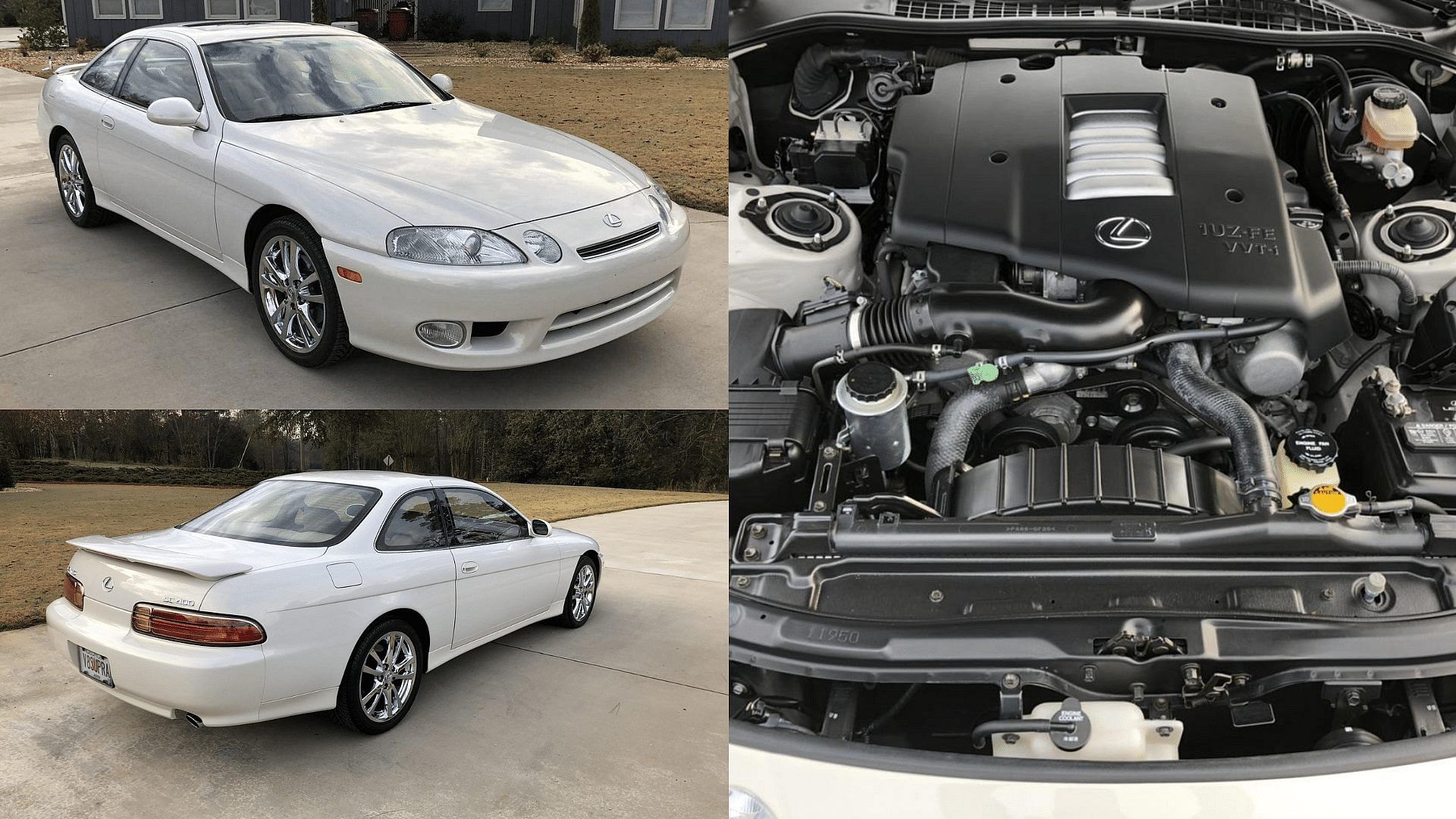 Golden Pearl 1999 Lexus SC 400 front and rear view with 4.0L V8 engine