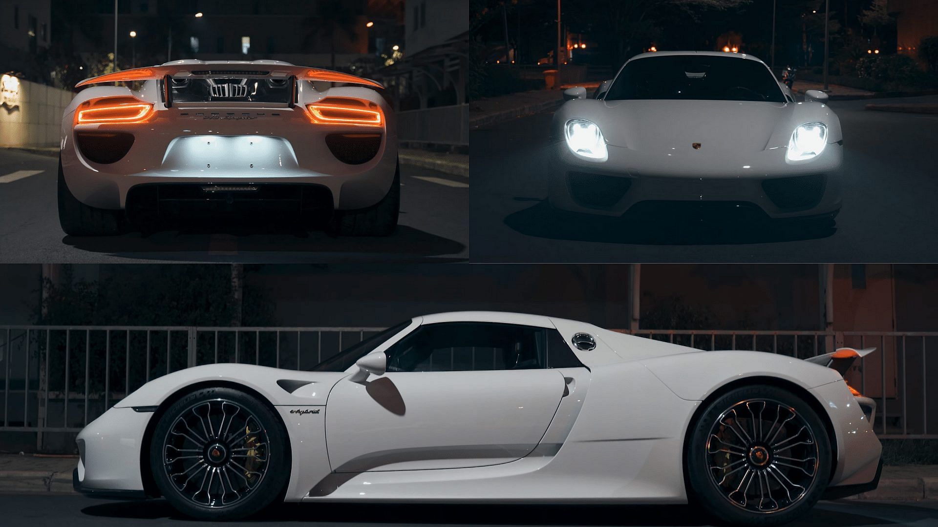 White Porsche 918 Spyder Front Side Back Photographs