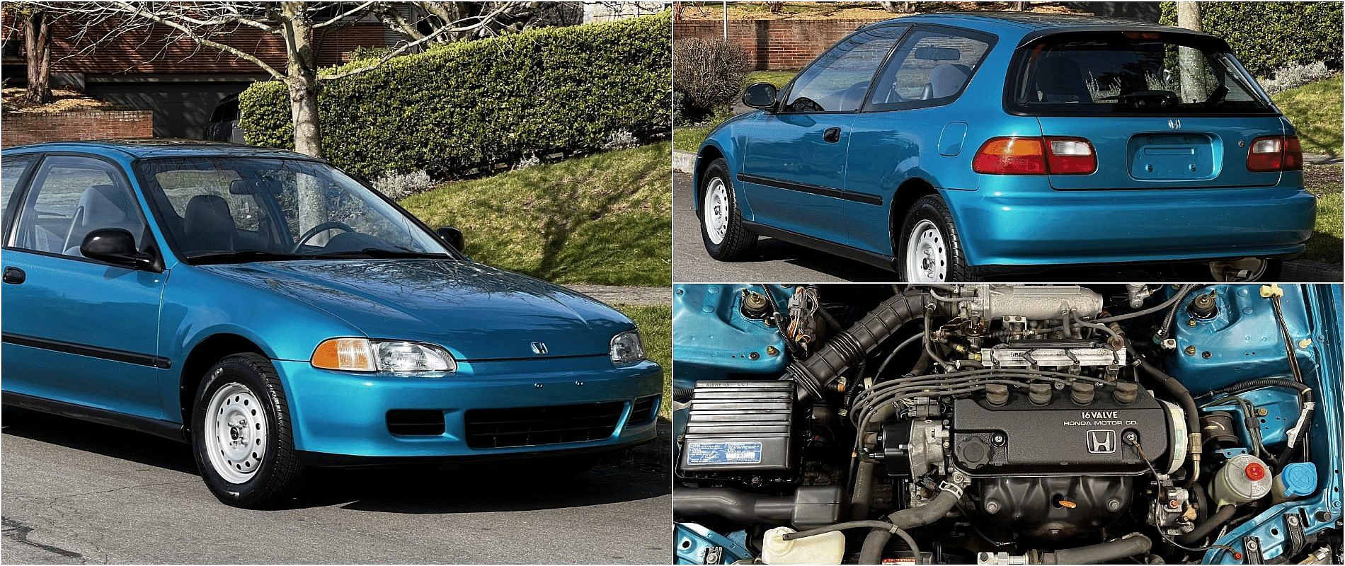 Sian Blue 1992 Honda Civic Si front, rear, and engine view