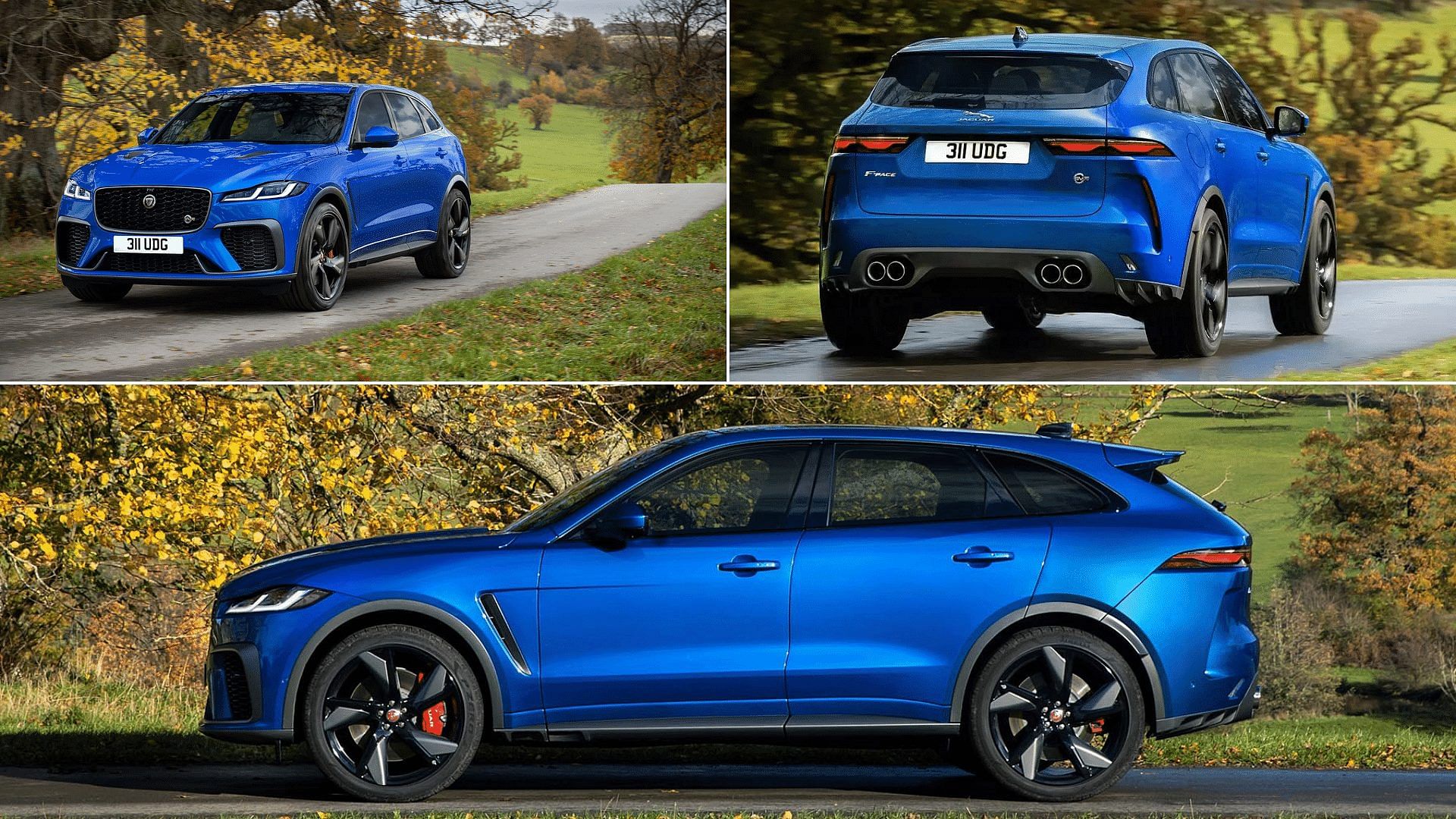 Blue Sky 2021 Jaguar F-Pace SVR SUV front, side, and rear view