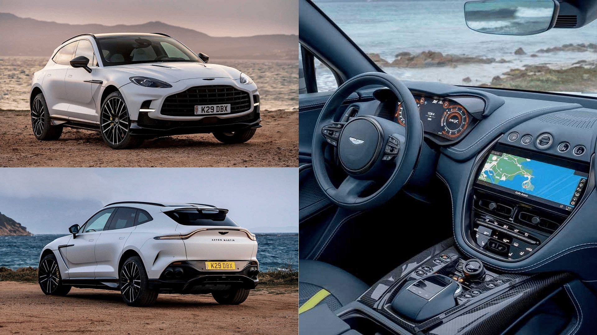 White 2022 Aston Martin DBX 707 SUV front, rear, and interior view