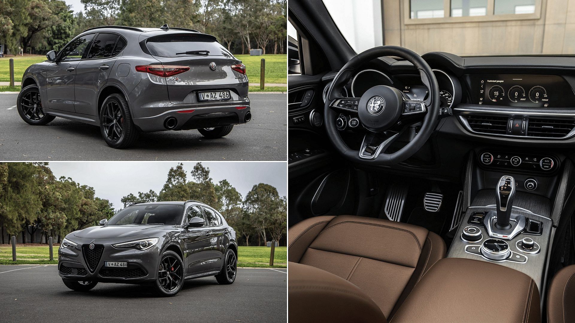 Grey Alfa Romeo Stelvio Front Back Interior