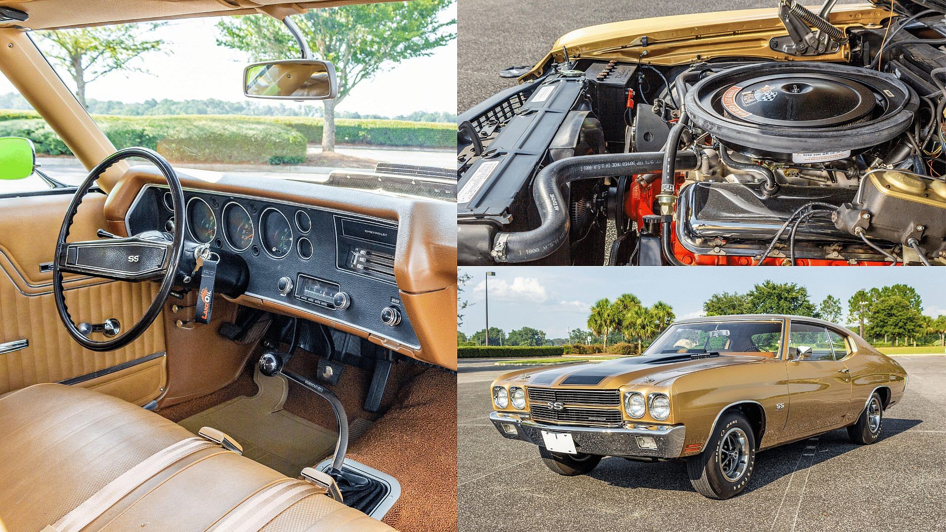 1970 Chevrolet Chevelle SS 454 - Gold Chrome - - Engine bay interiors, Front and Side view profile