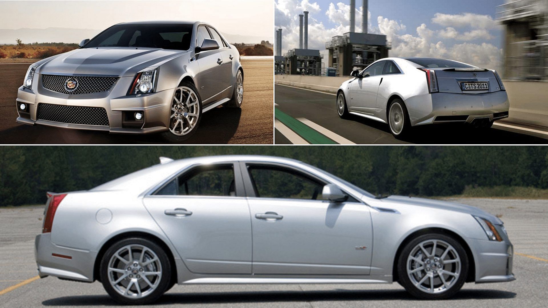 Silver 2010 Cadillac CTS-V front, rear, and side views