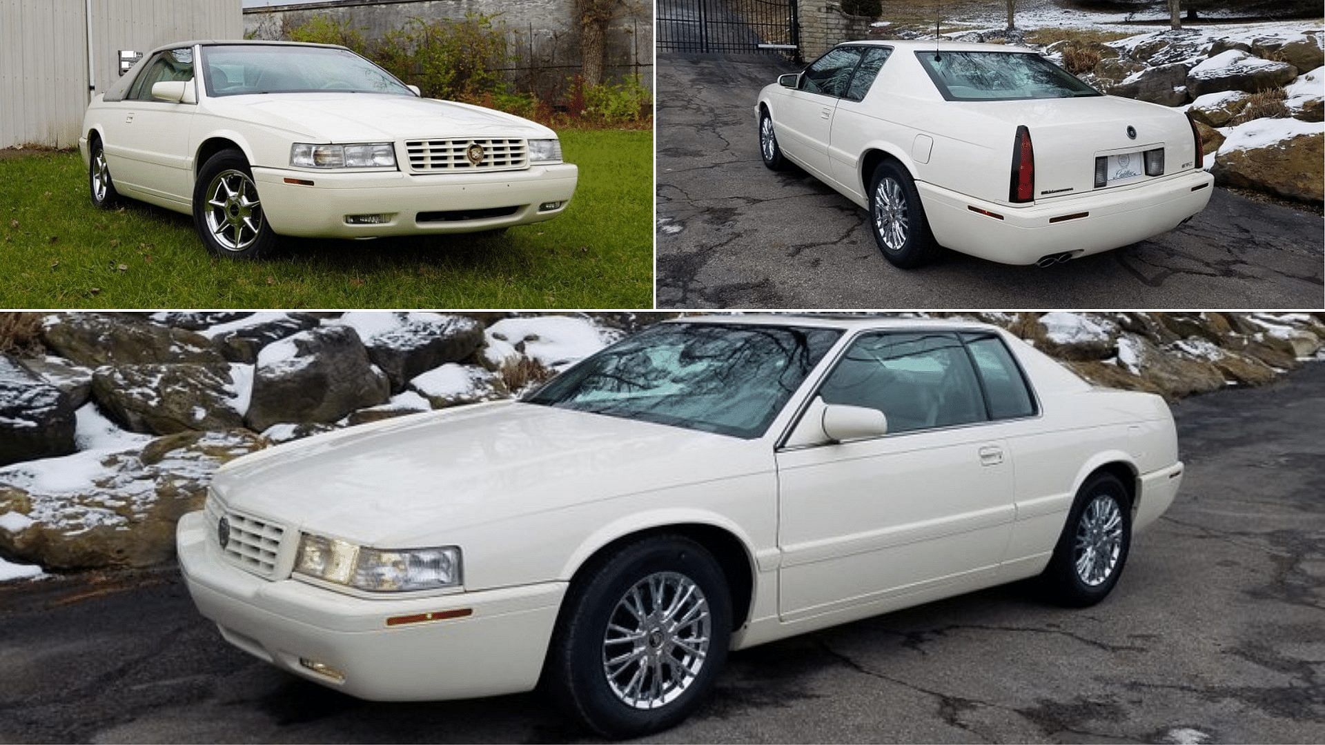 White 2002 Cadillac ETC Collector Series Eldorado coupe front, rear, and side views