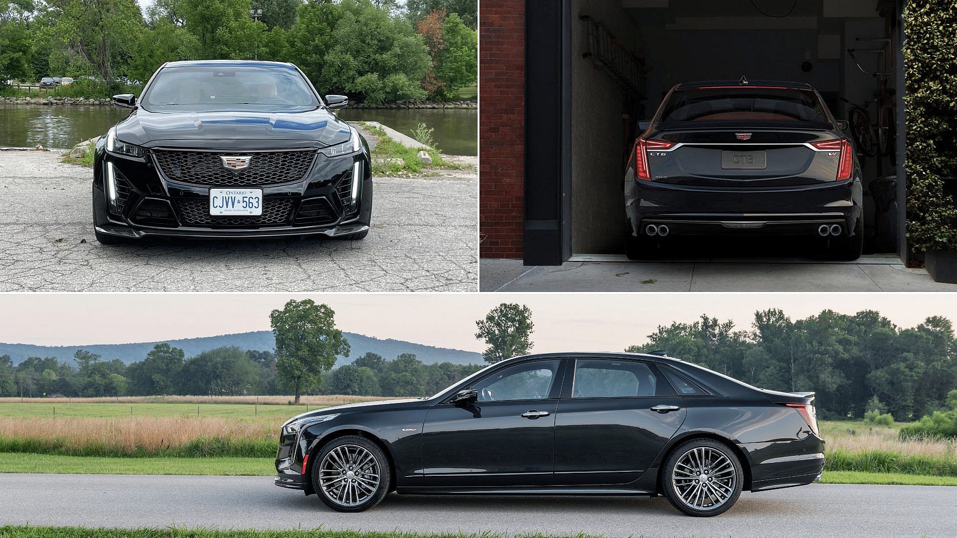 Black 2020 Cadillac CT6-V sedan Front, Back Side views