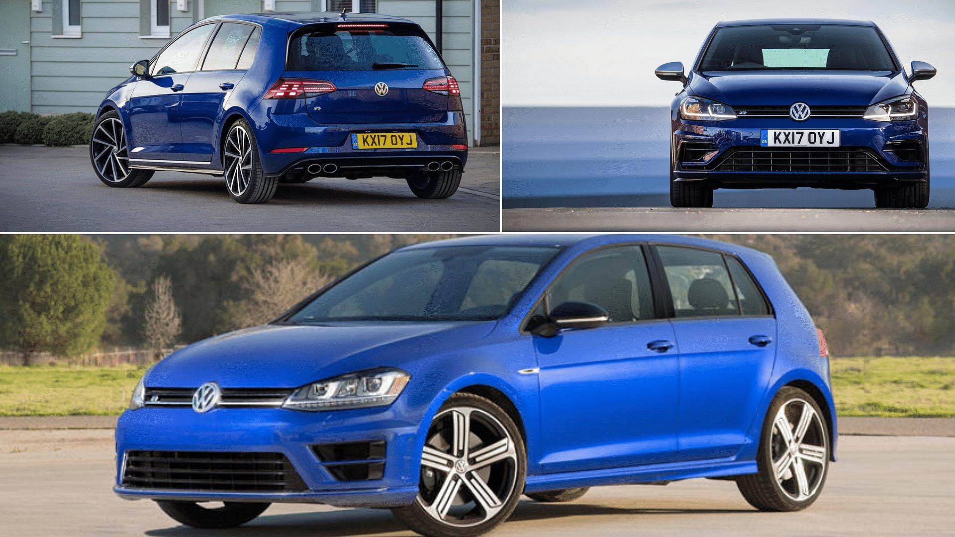 Blue 2017 Volkswagen Golf R (Mk7) Front Side Back